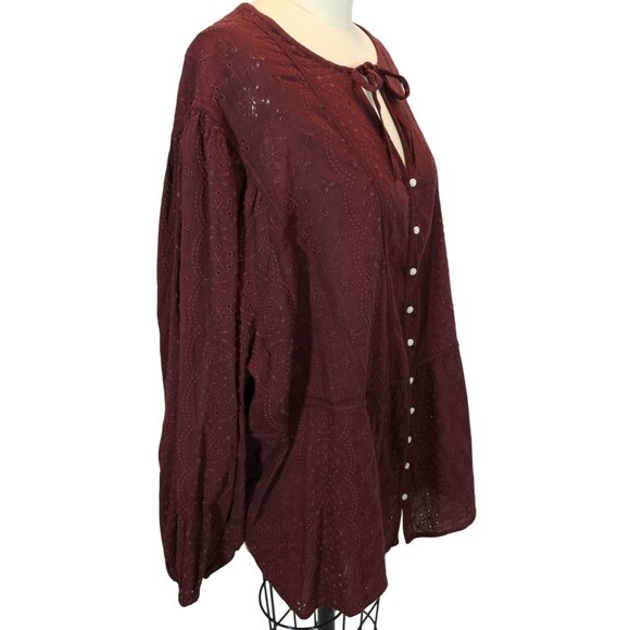 OLD NAVY Oversized Embroidered Eyelet Peasant Top Size 3X NWT Reddish Brown - Picture 2 of 9